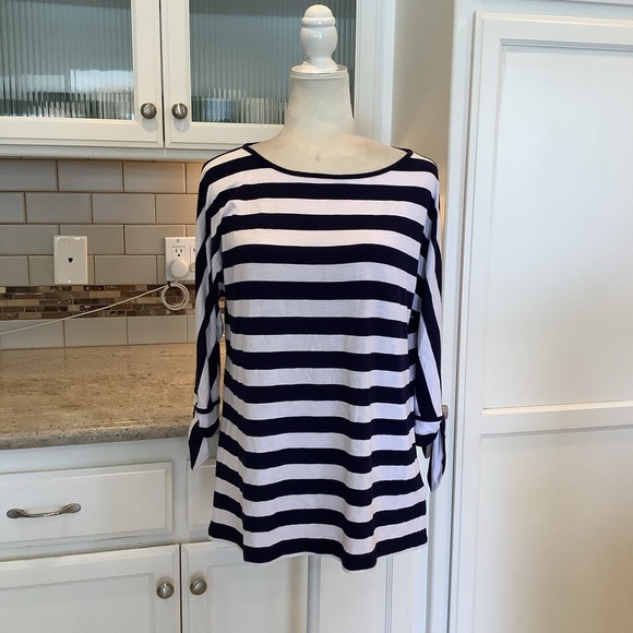 Soft Surroundings Navy and White Striped Women's Top Size Small - Picture 2 of 10